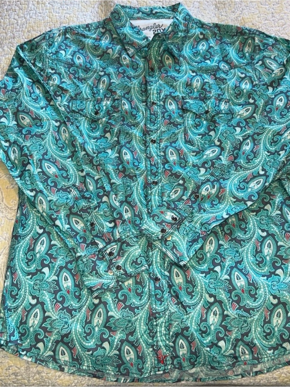 Wrangler Paisley Button-Up Shirt - Teal, Aqua, Black